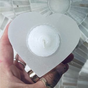Selenite crystal heart candle holder